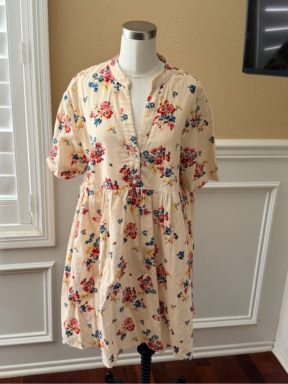 Sezane Cream Floral Short Babydoll Dress